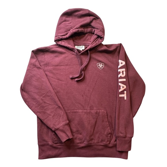 Ariat Hoodie Womens Small Burgundy REAL Logo Pullover Kangaroo Pocket Fleece